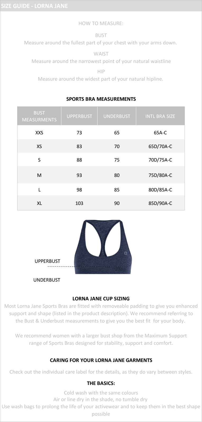 Lorna Jane Size Guide / Size Chart Find Your Perfect Fit : Shop more ...