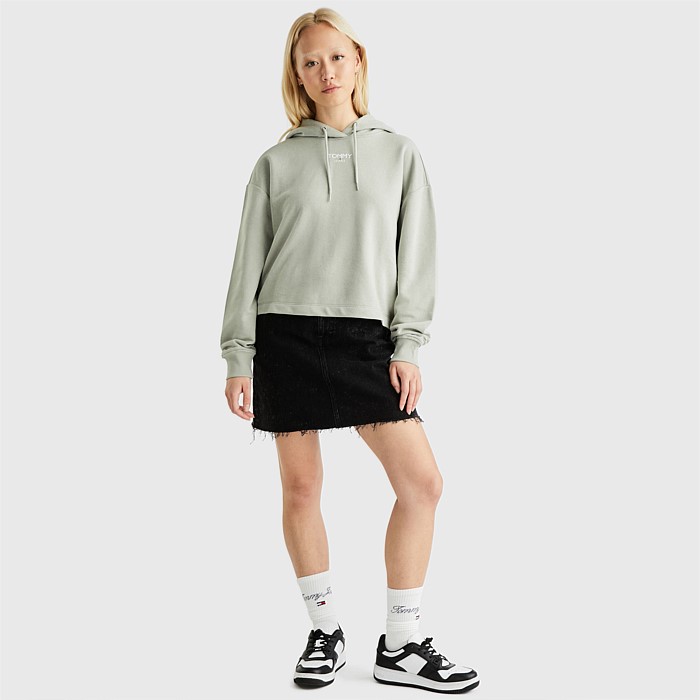 Relaxed Cropped Essential Logo Hoodie