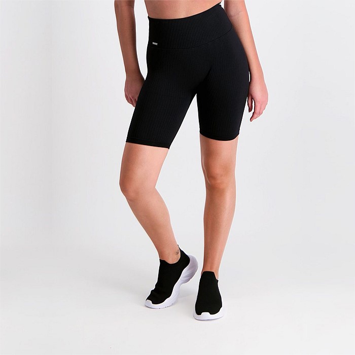 Black Ribbed Seamless Biker Shorts
